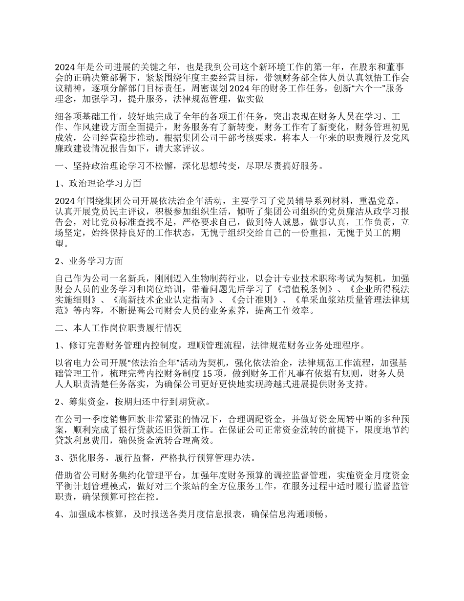2024年上半年财务经理个人述职报告_第1页