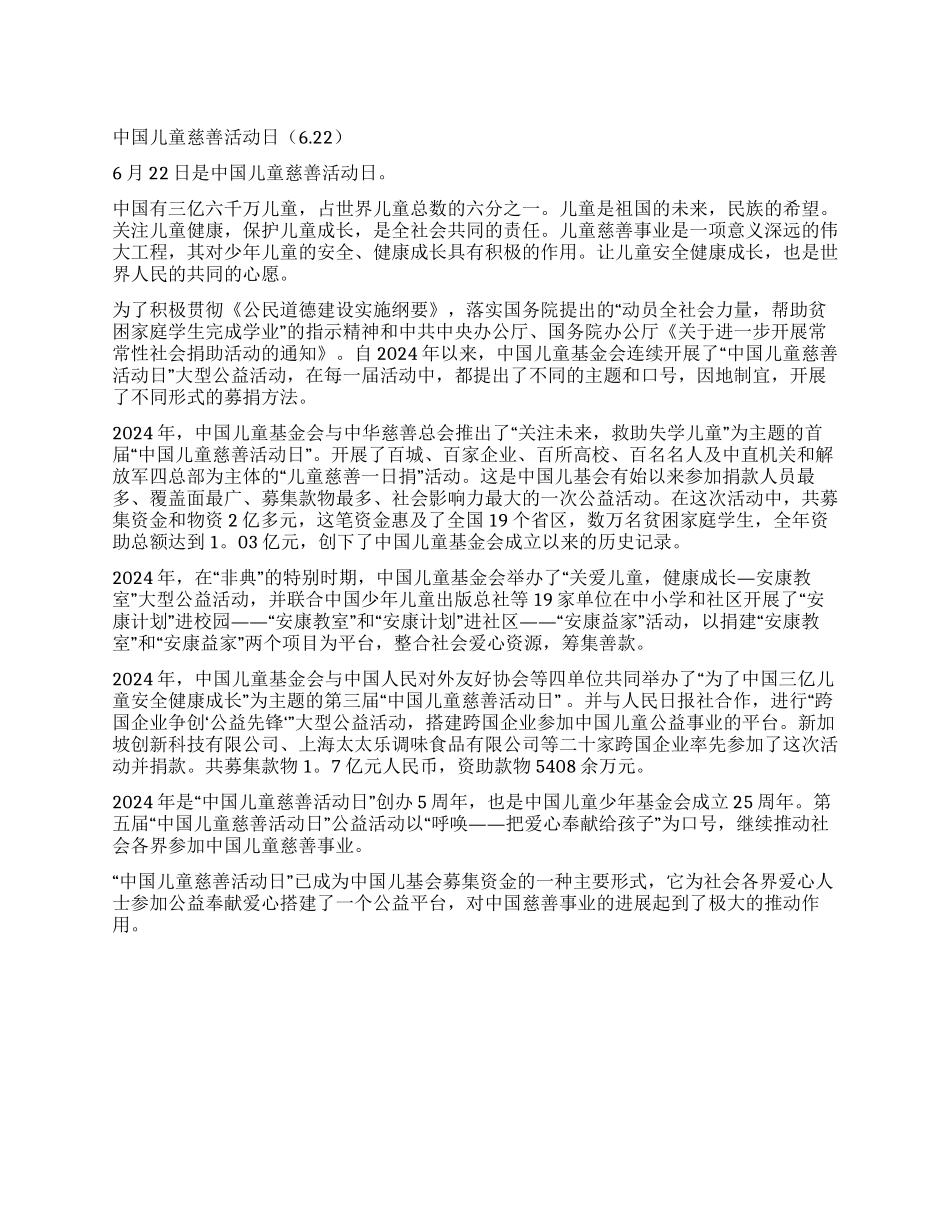 2024年中国儿童慈善活动日黑板报资料_第1页