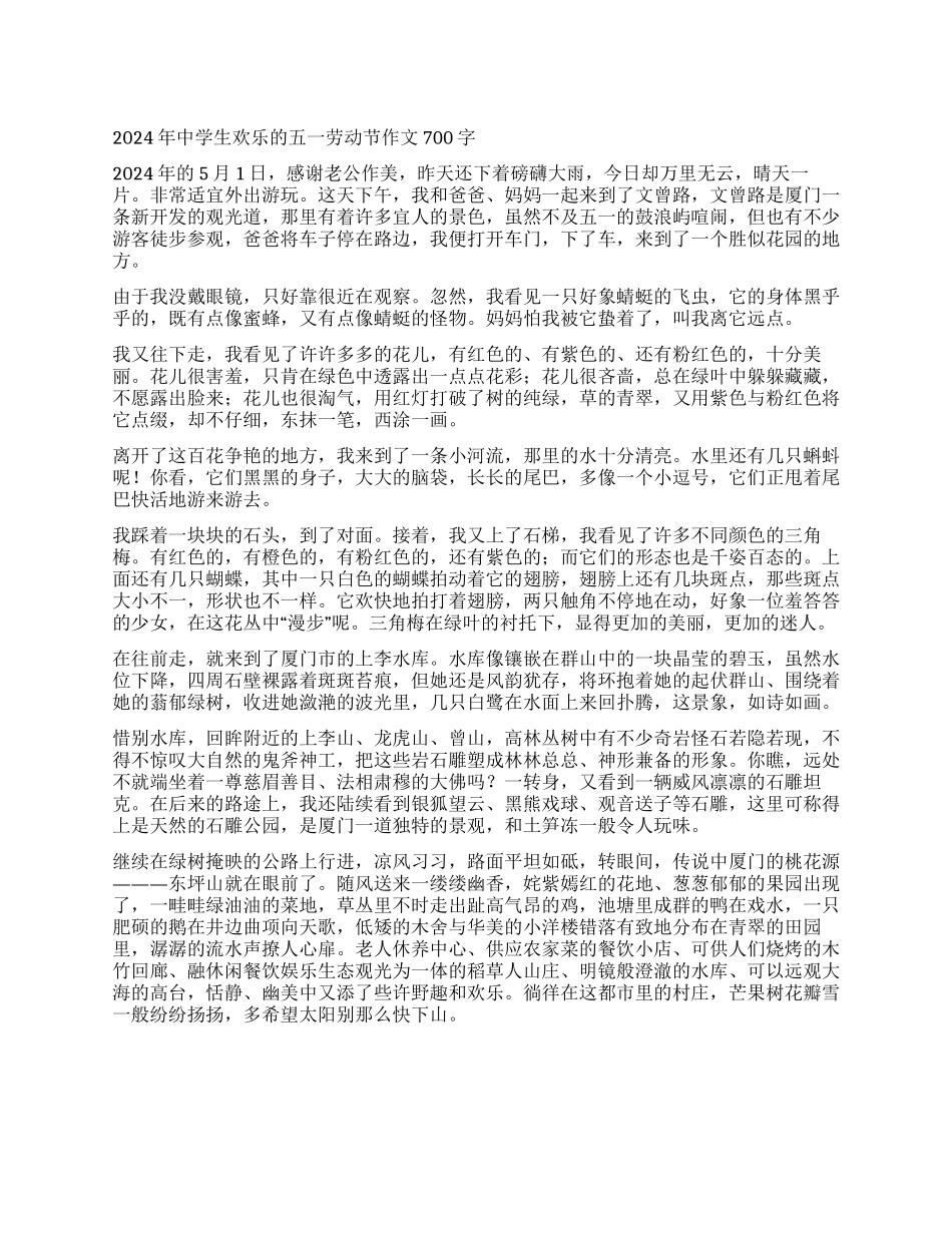 2024年中学生快乐的五一劳动节作文700字_第1页