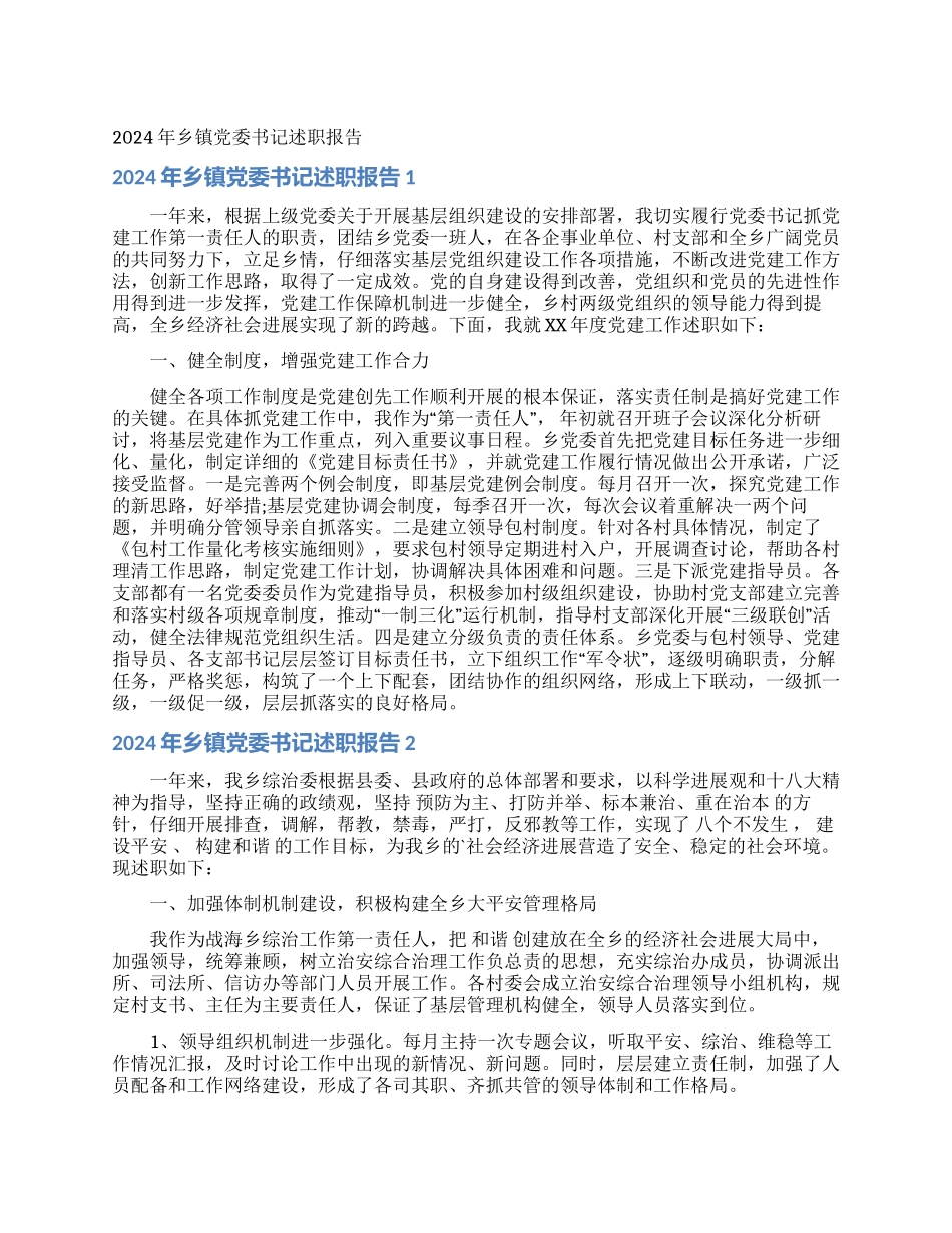 2024年乡镇党委书记述职报告_第1页