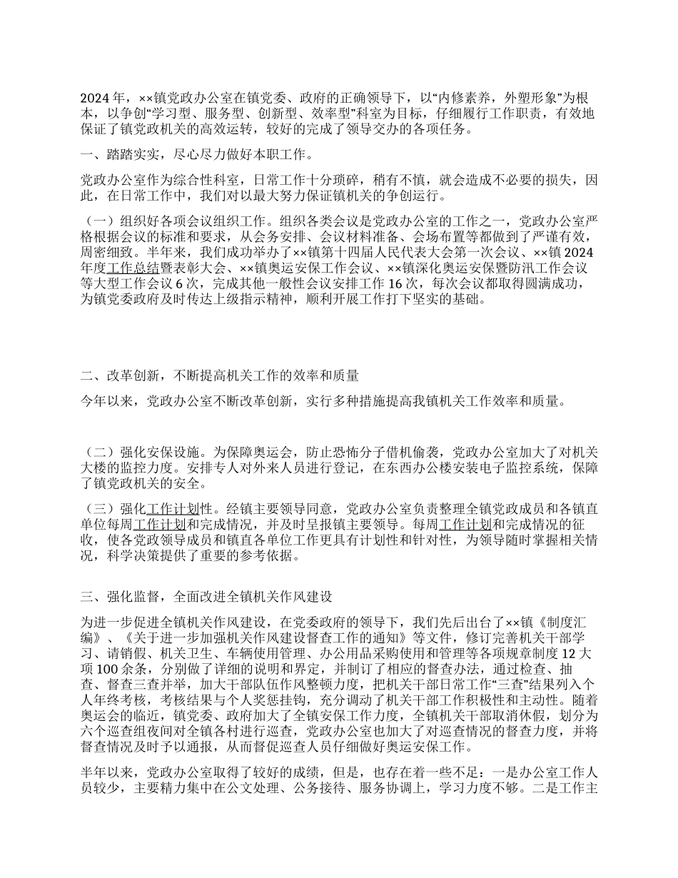 2024年乡镇党政办工作总结_第1页