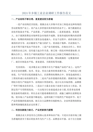 2024年乡镇工业企业调研工作报告范文