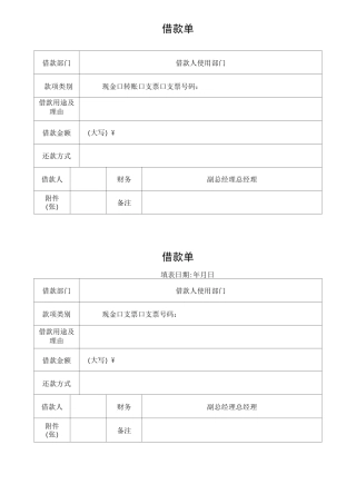 财务常用单据
