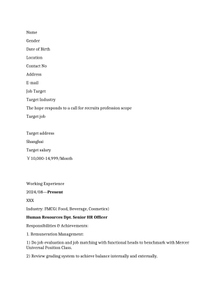 2024年人力资源最新最标准的英文简历模板
