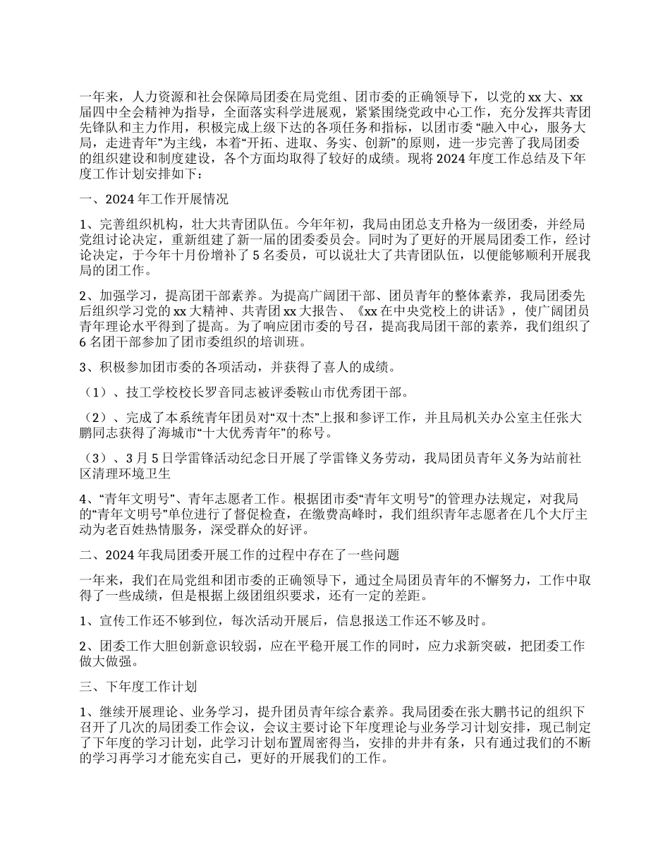 2024年人社局团委工作总结_第1页