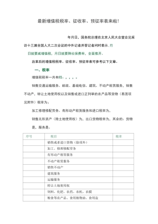最新增值税税率、征收率、预征率表来啦