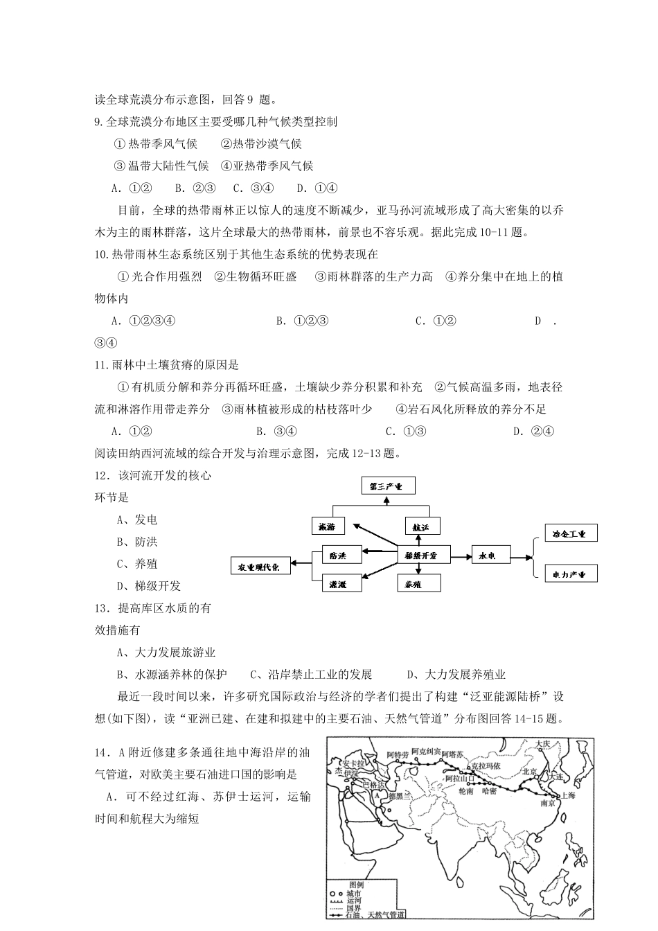 山东省日照一中11-12学年高二地理上学期期中考试试题 理（西校区）【会员独享】_第2页
