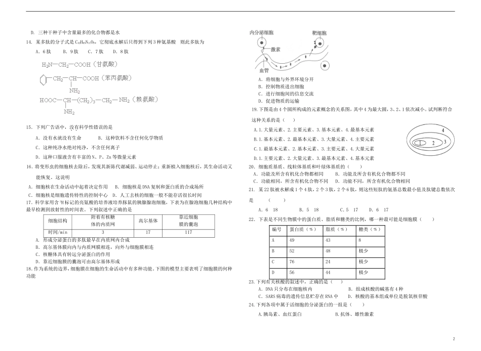 山东省日照一中2013-2014学年高一生物上学期期中模块笔试（学段调研）新人教版_第2页