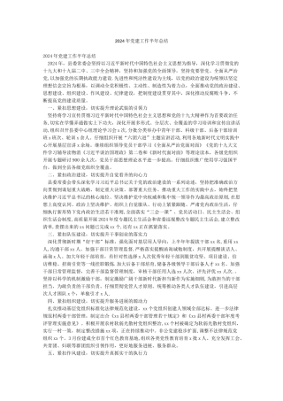 2024年党建工作半年总结