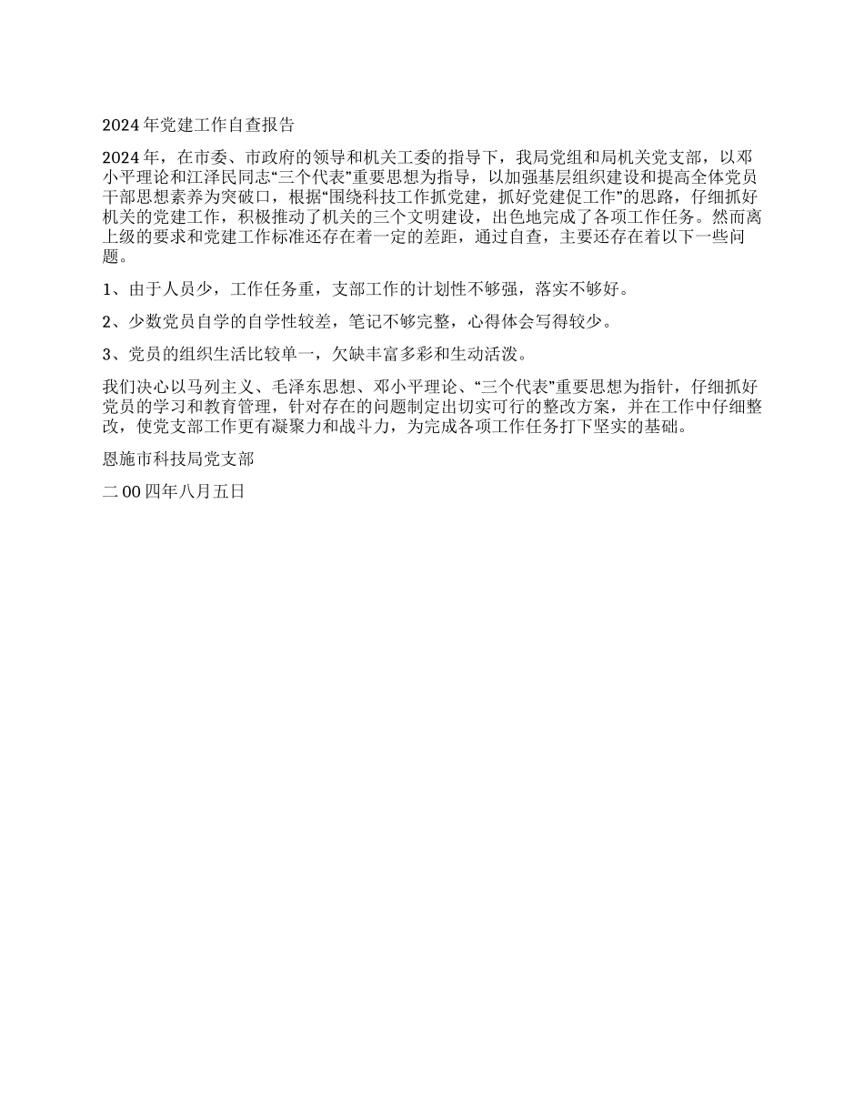 2024年党建工作自查报告_第1页