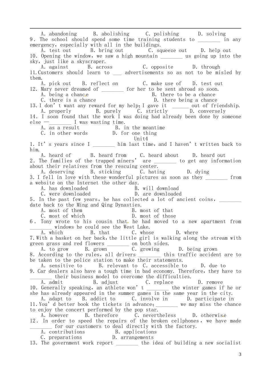 山东省新泰市第二中学高中英语 单选大全 新人教版选修8_第3页