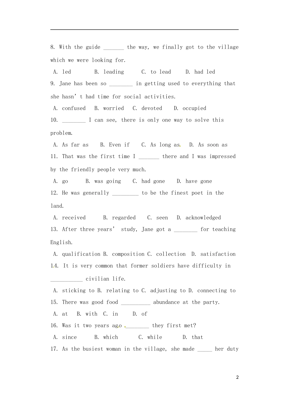 山东省新泰市第二中学高中英语 周清3（无答案） 新人教版选修8_第2页