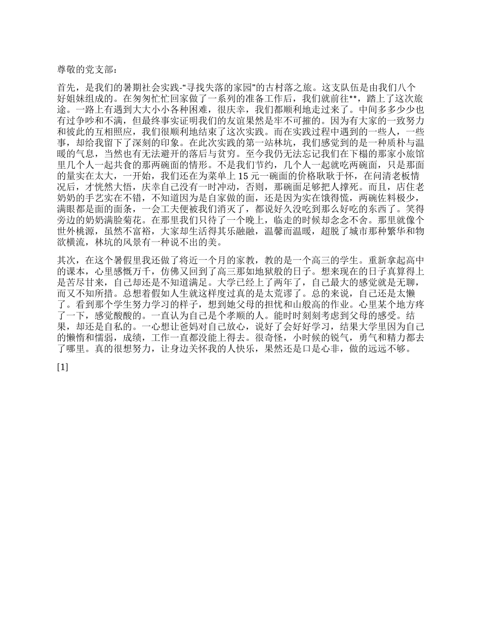 2024年入党思想汇报《大学生暑期社会实践》_第1页