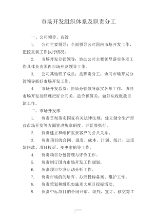市场开发组织体系及职责分工