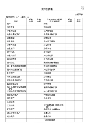 融资性担保公司财务报表格模板