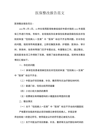 医保整改报告范文