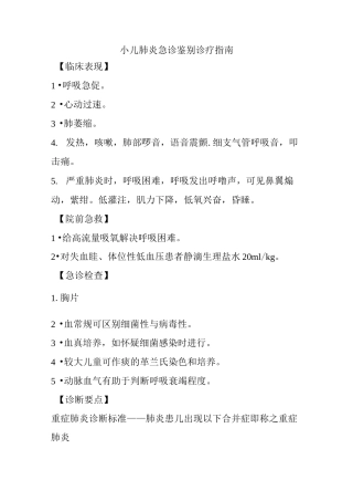 小儿肺炎急诊鉴别诊疗指南