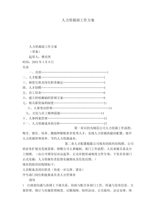 人力资源部工作方案