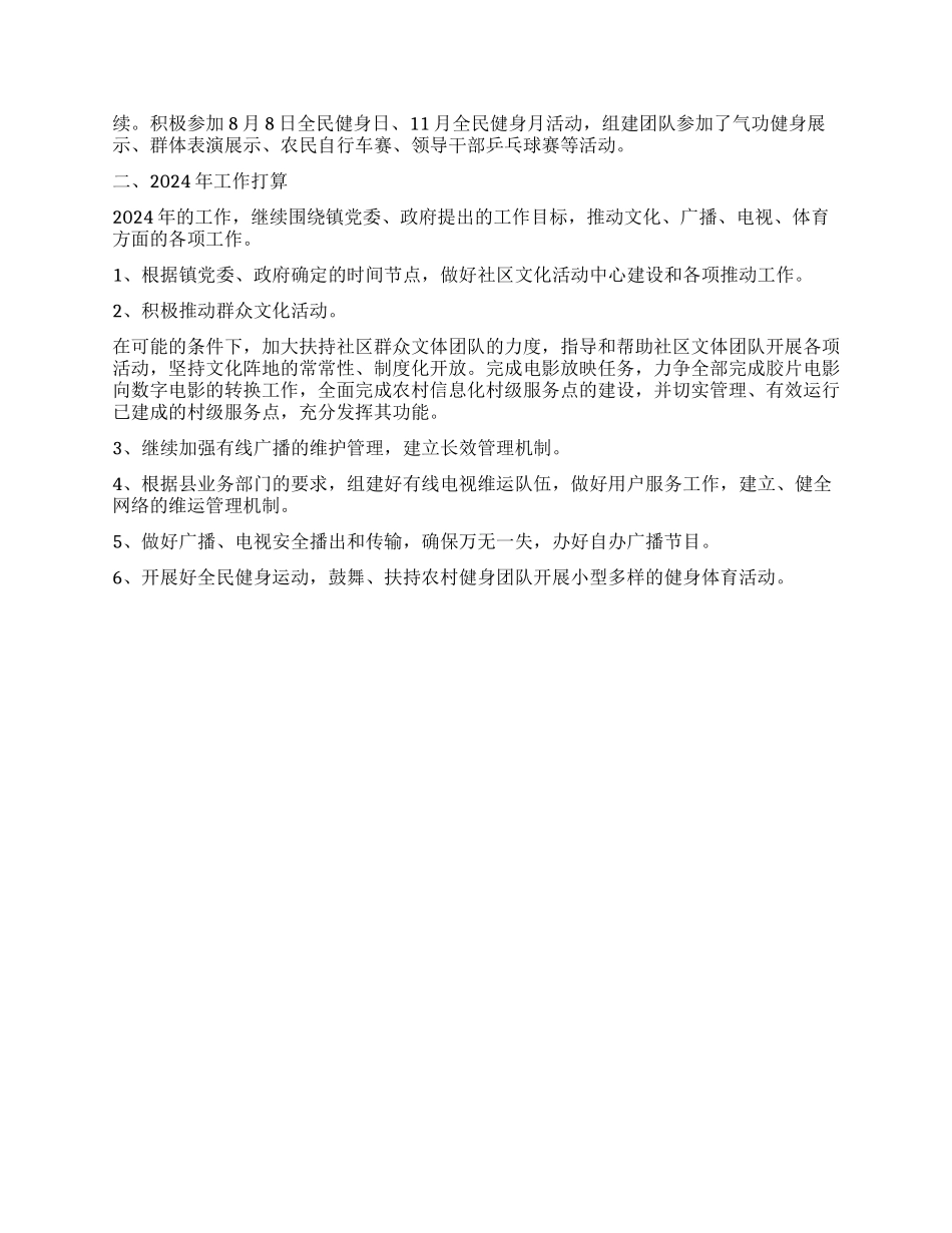 2024年乡镇文体广电站工作总结和2024年工作打算_第2页