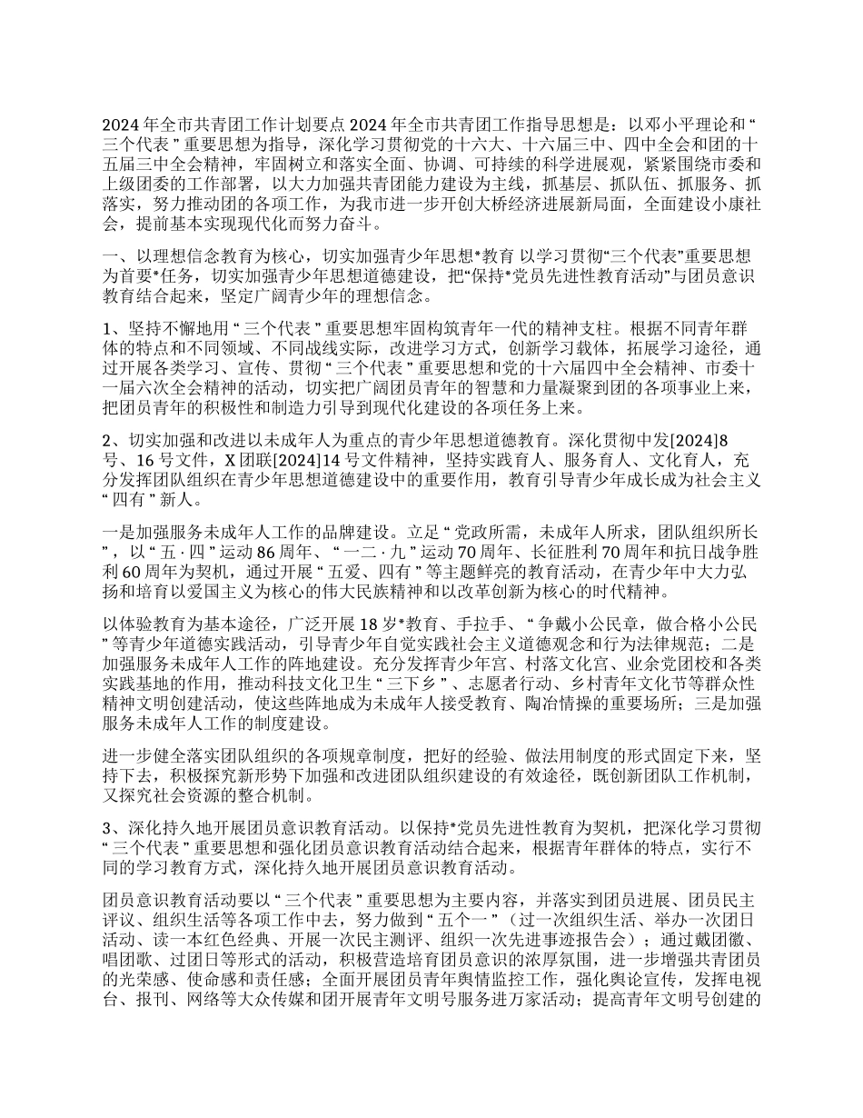 2024年全市共青团工作计划要点_第1页