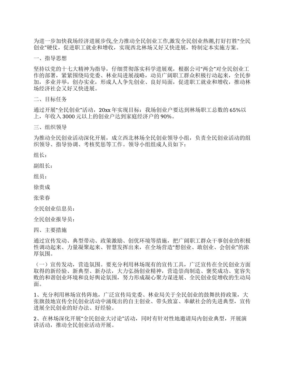 2024年全民创业实施方案_第1页