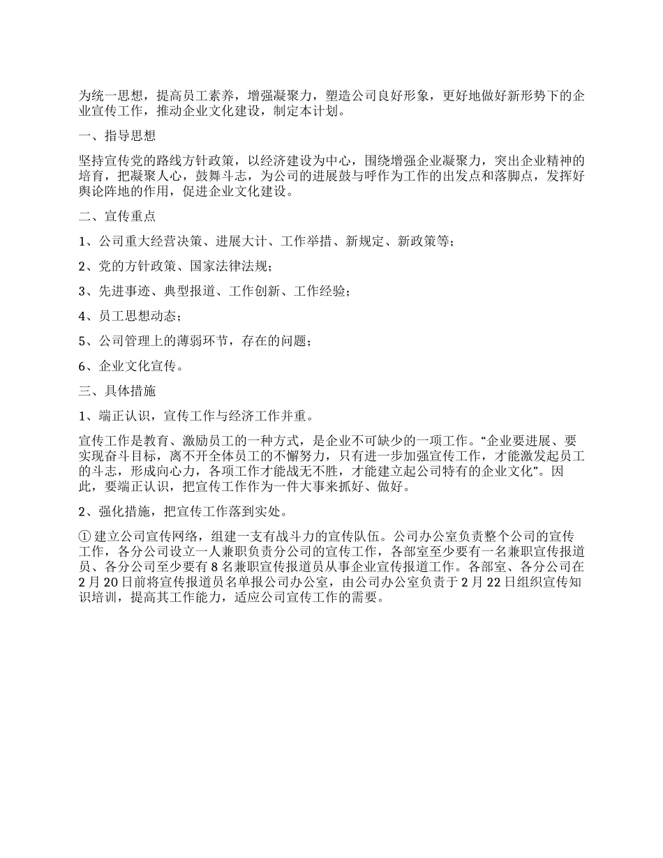 2024年公司宣传工作计划及思路_第1页