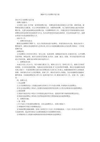 2024年公司招聘计划方案