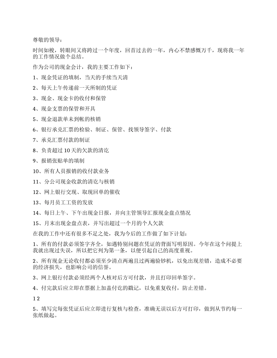 2024年公司现金会计个人述职报告_第1页