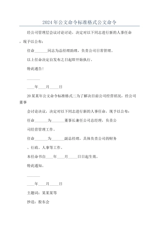 2024年公文命令标准格式公文命令