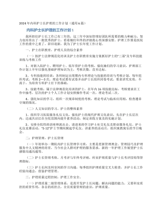 2024年内科护士长护理的工作计划