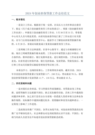 2024年创业担保贷款工作总结范文