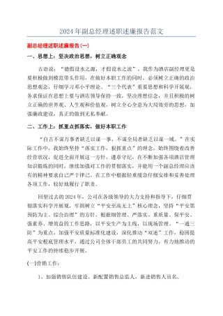 2024年副总经理述职述廉报告范文