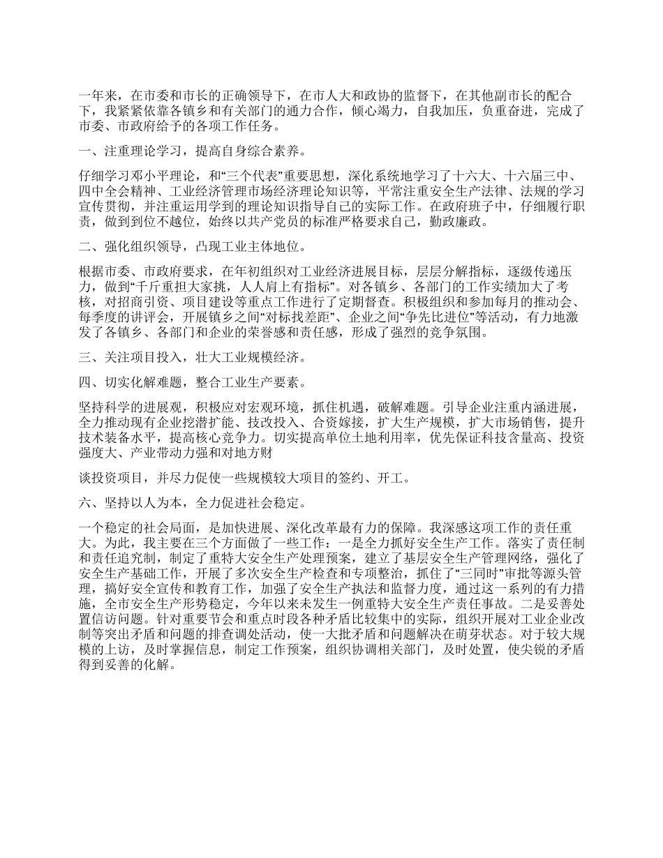 2024年副市长工作总结_第1页