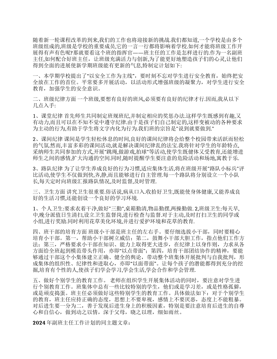 2024年副班主任工作计划_第1页