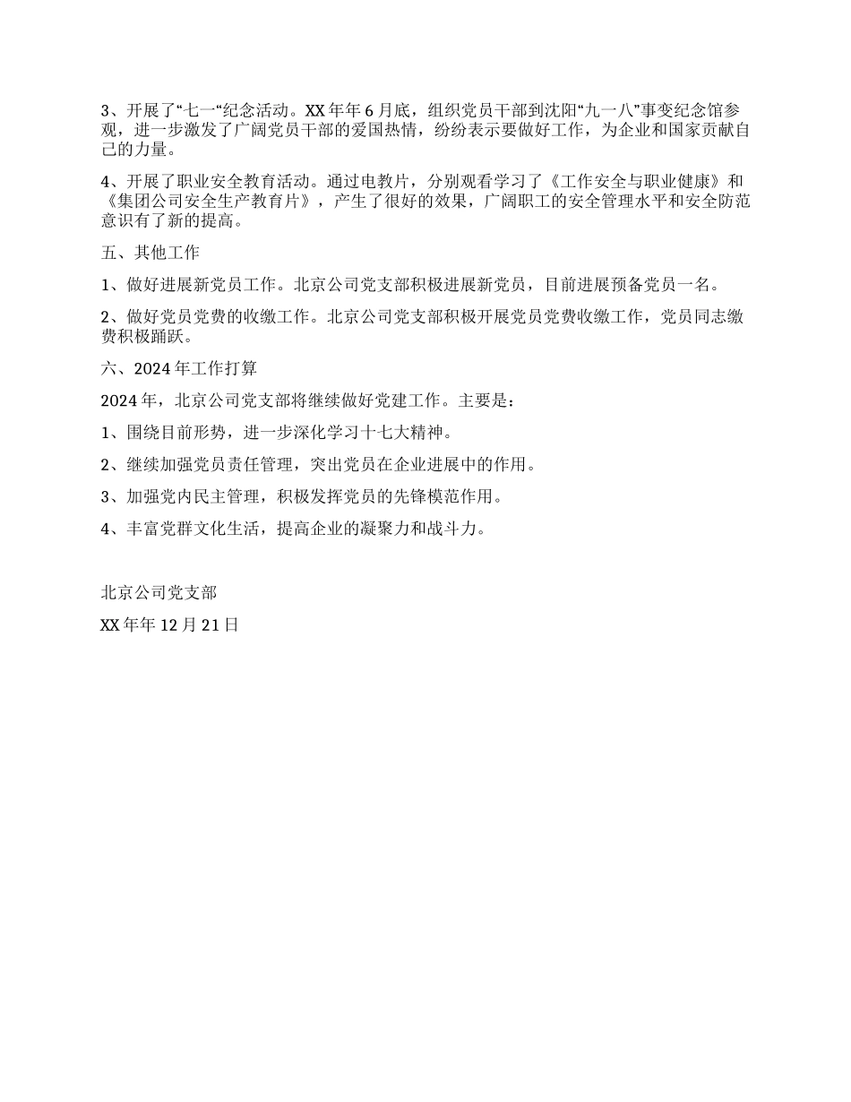2024年北京公司党支部工作总结_第2页