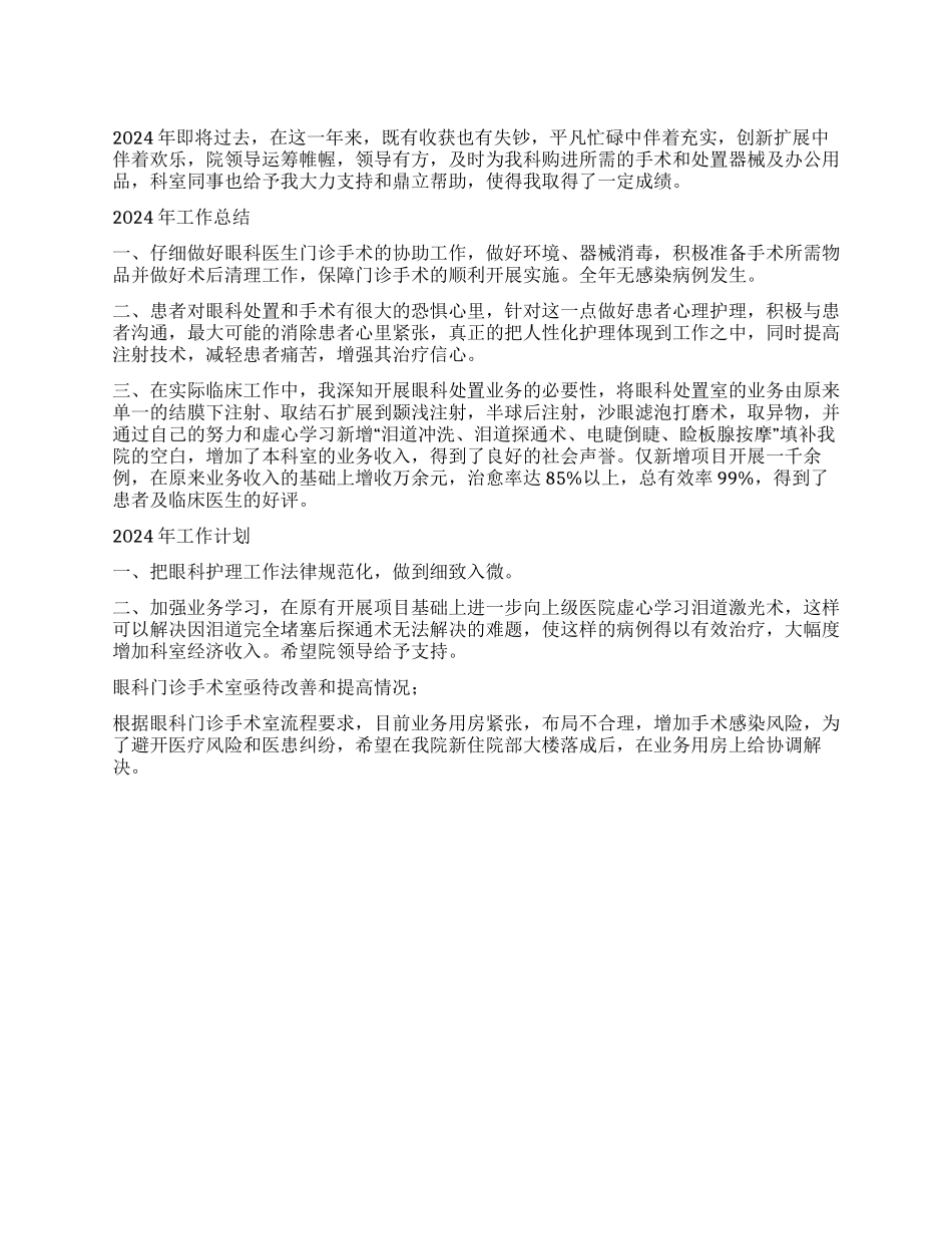 2024年医院眼科工作总结及2024年工作计划_第1页