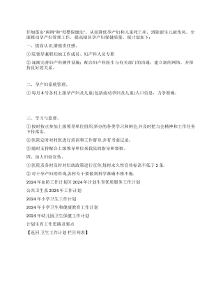 2024年卫生院妇幼工作管理计划