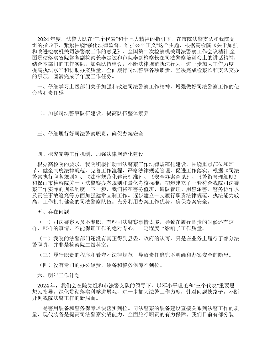 2024年县人民检察院法警大队工作总结_第1页