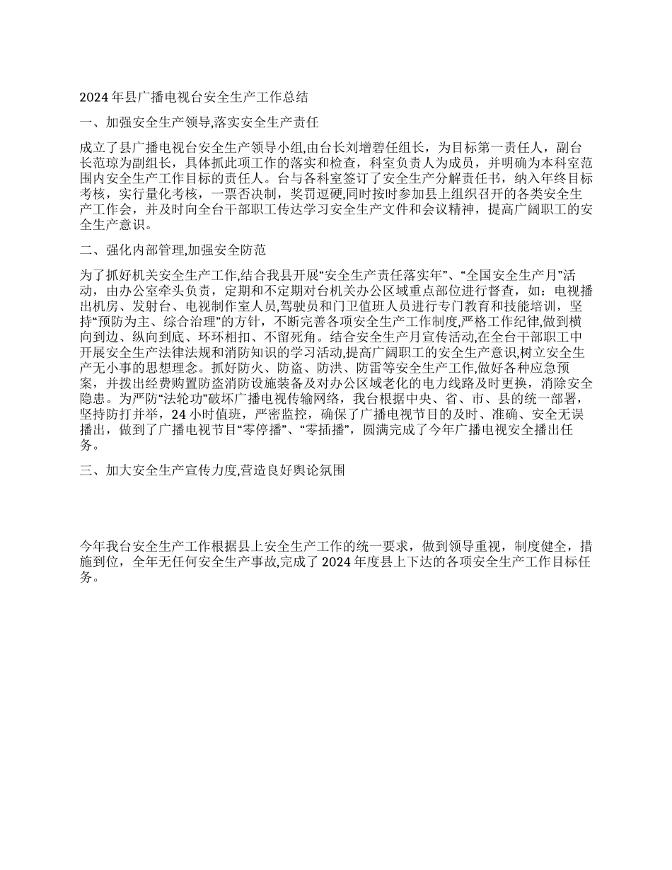 2024年县广播电视台安全生产工作总结_第1页