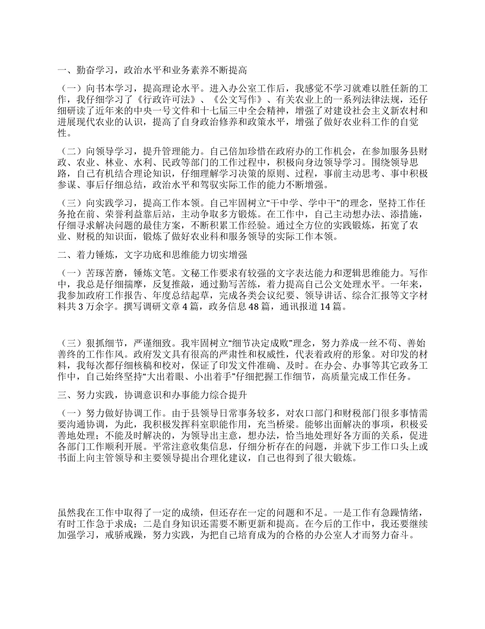 2024年县政府办公室文秘工作总结_第1页