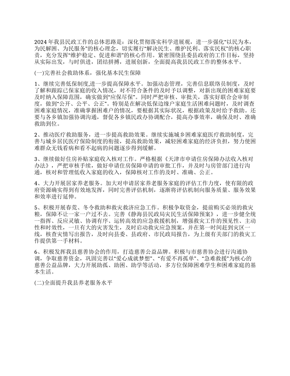2024年县政府民政工作年度工作计划_第1页