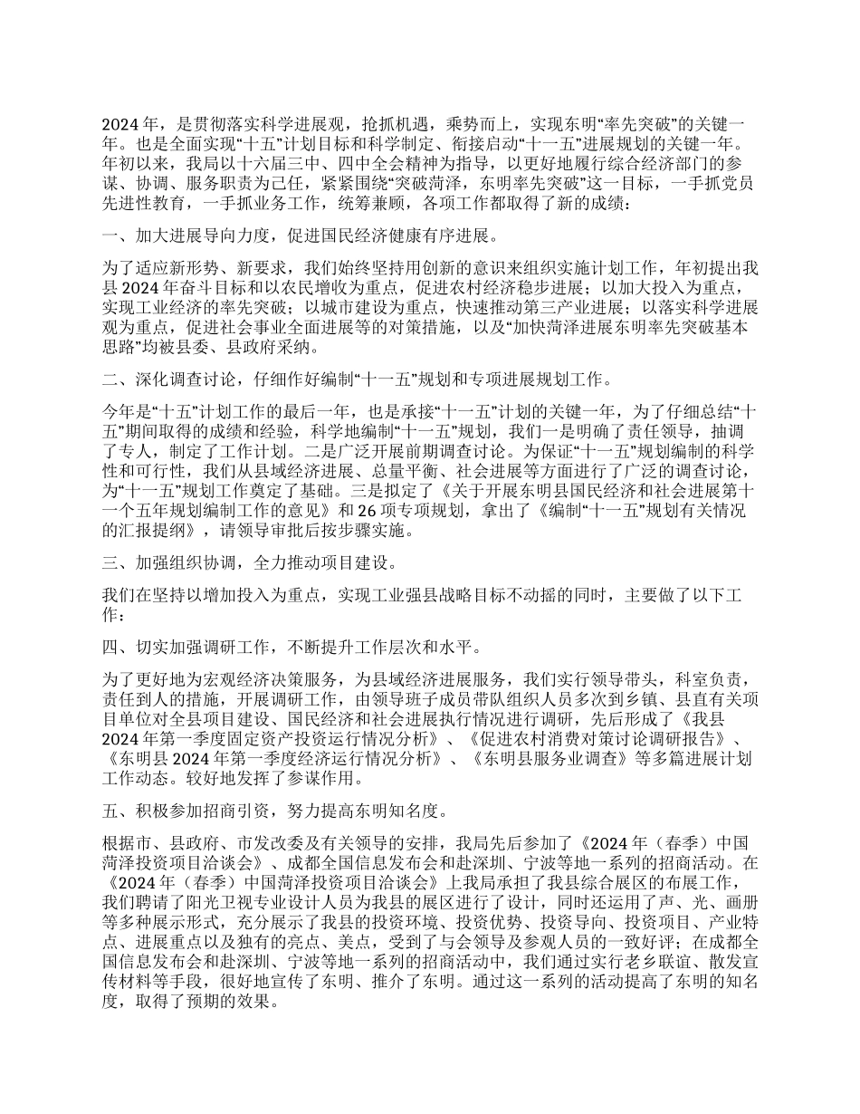 2024年发展计划局上半年工作总结_第1页