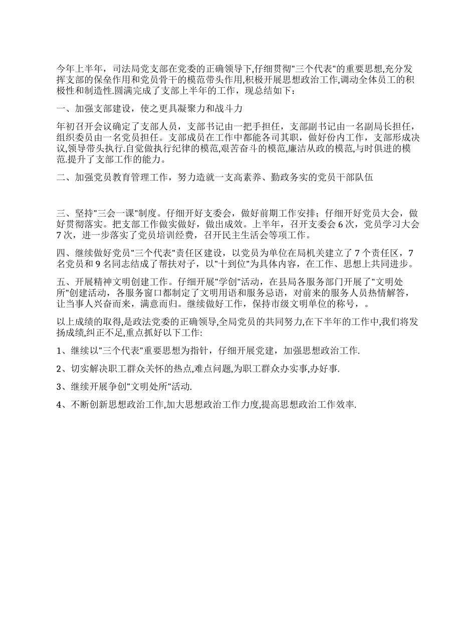 2024年司法局支部工作半年总结_第1页