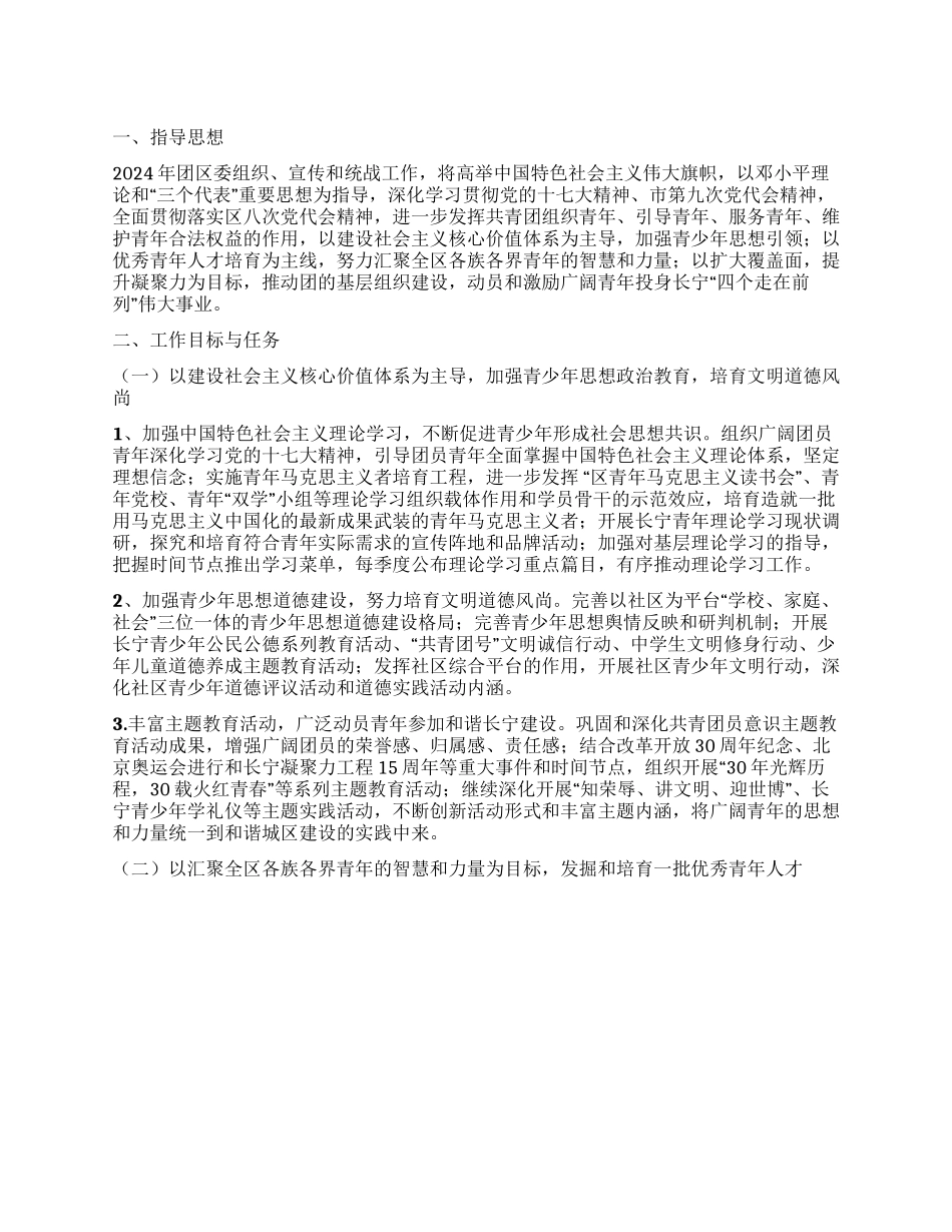 2024年团区委组织部宣传部统战部工作计划_第1页