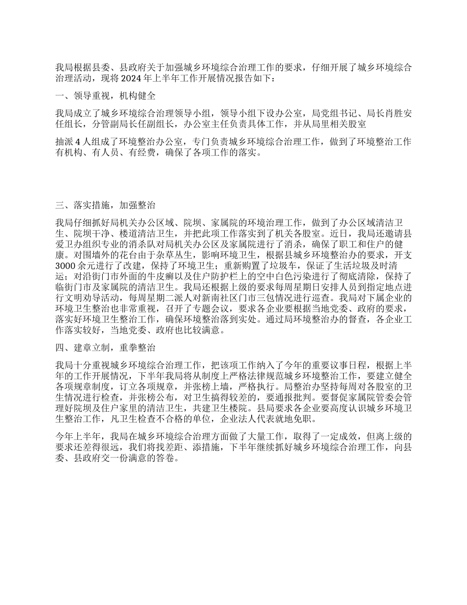 2024年城乡环境综合治理上半年工作总结范文_第1页
