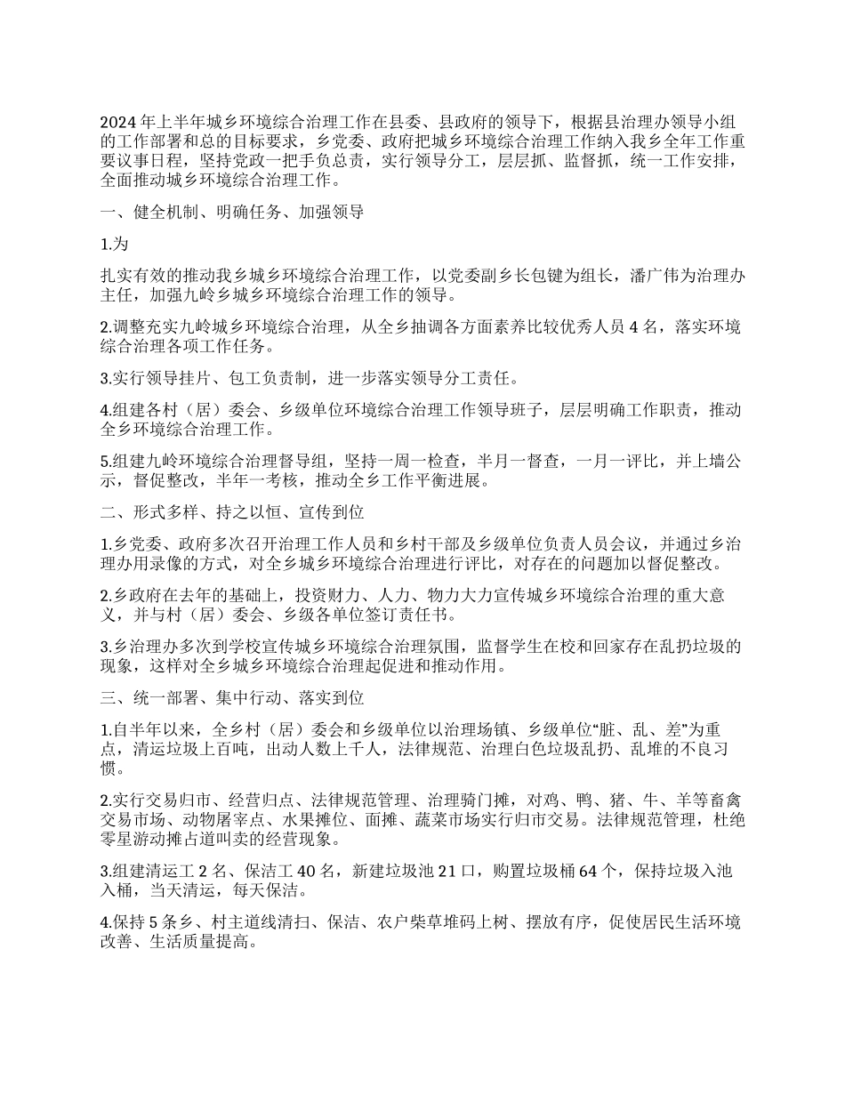 2024年城乡环境综合治理工作上半年工作总结_第1页