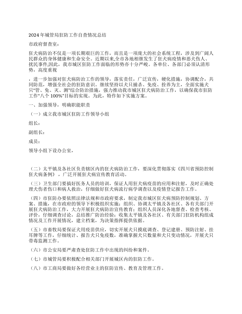 2024年城管局狂防工作自查情况总结_第1页