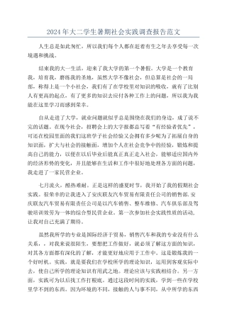 2024年大二学生暑期社会实践调查报告范文