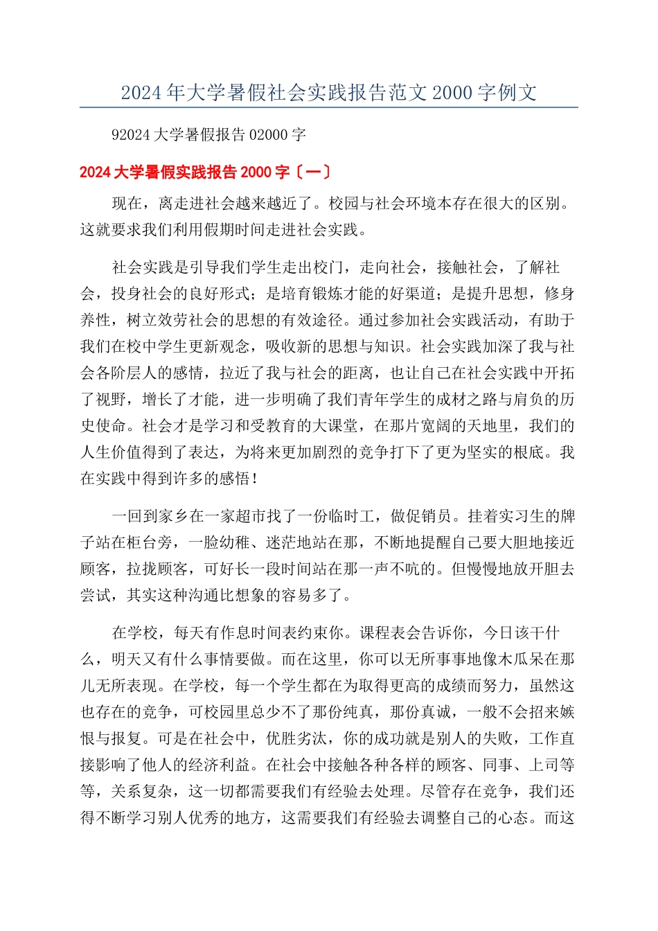 2024年大学暑假社会实践报告范文2000字例文_第1页