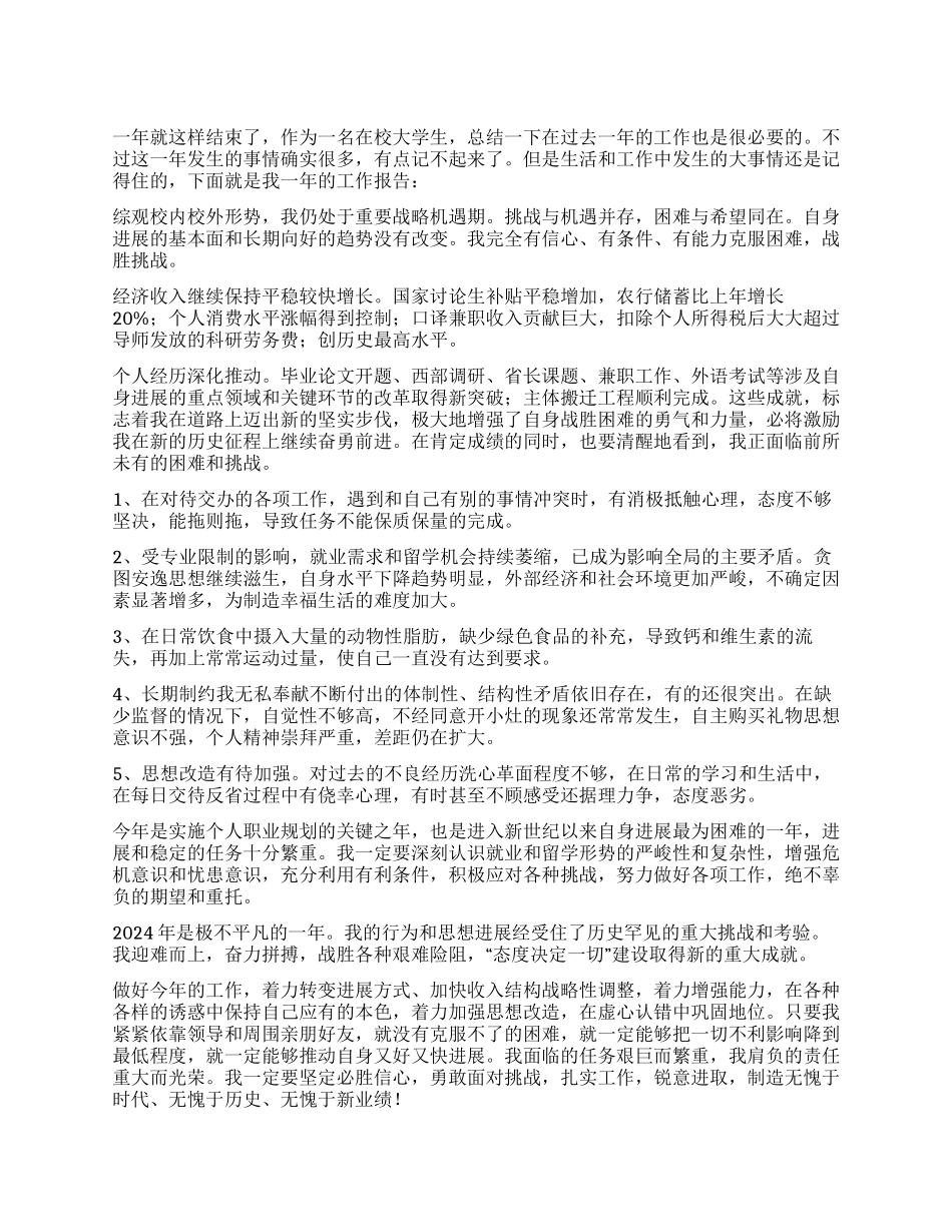 2024年大学生个人工作报告_第1页